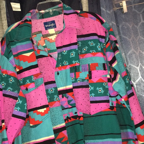 Vintage wrangler wild bold geo Aztec south western country cowboy brush popper - Picture 9 of 17